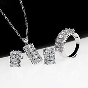 Crystal Necklace Earring Ring Set CZ Cubic Zircon Rhinestone Necklace Earrings